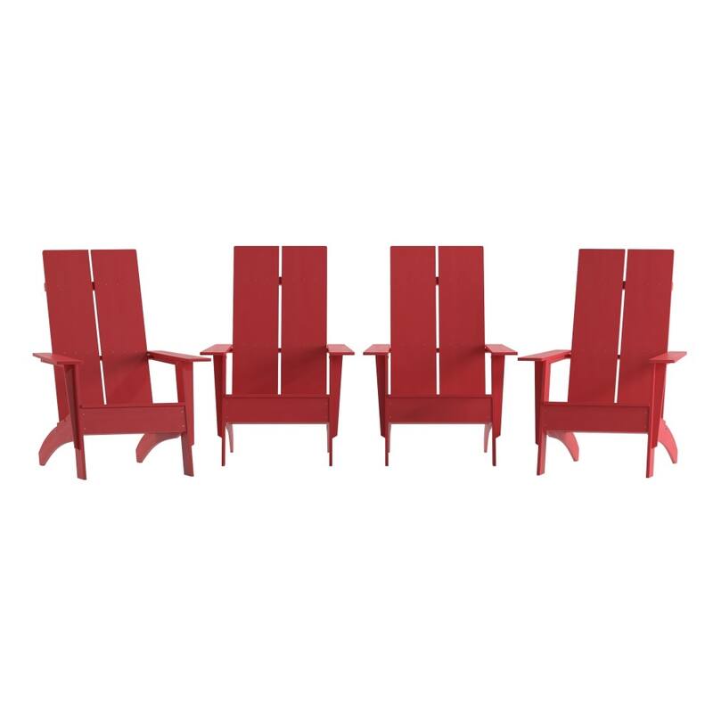 Modern Dual Slat Back Adirondack Style Chairs, Set of 4