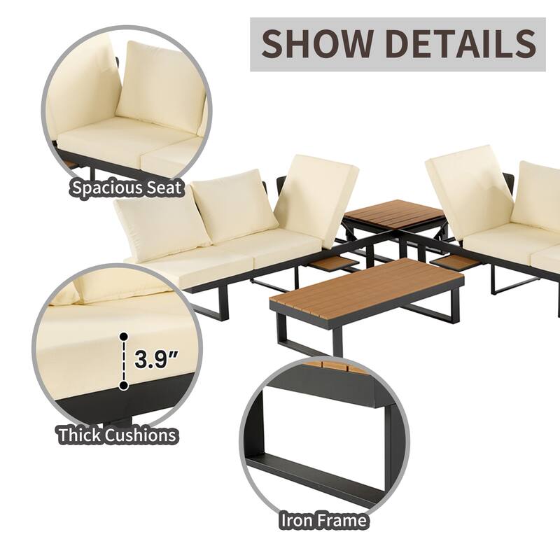 Outdoor Patio Conversation Set w/ Adjustable Reclining, Sectional Sofa
