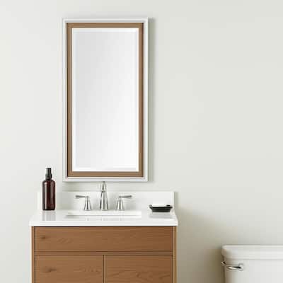 HomeRoots 53" White And Natural Framed Bathroom Vanity Mirror - 28.38 in. x 52.75 in. x 2.50 in.