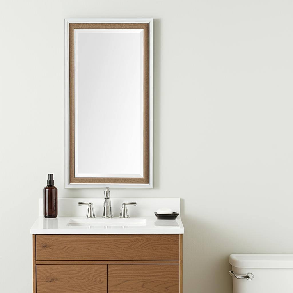 HomeRoots 53" White And Natural Framed Bathroom Vanity Mirror - 28.38 in. x 52.75 in. x 2.50 in.