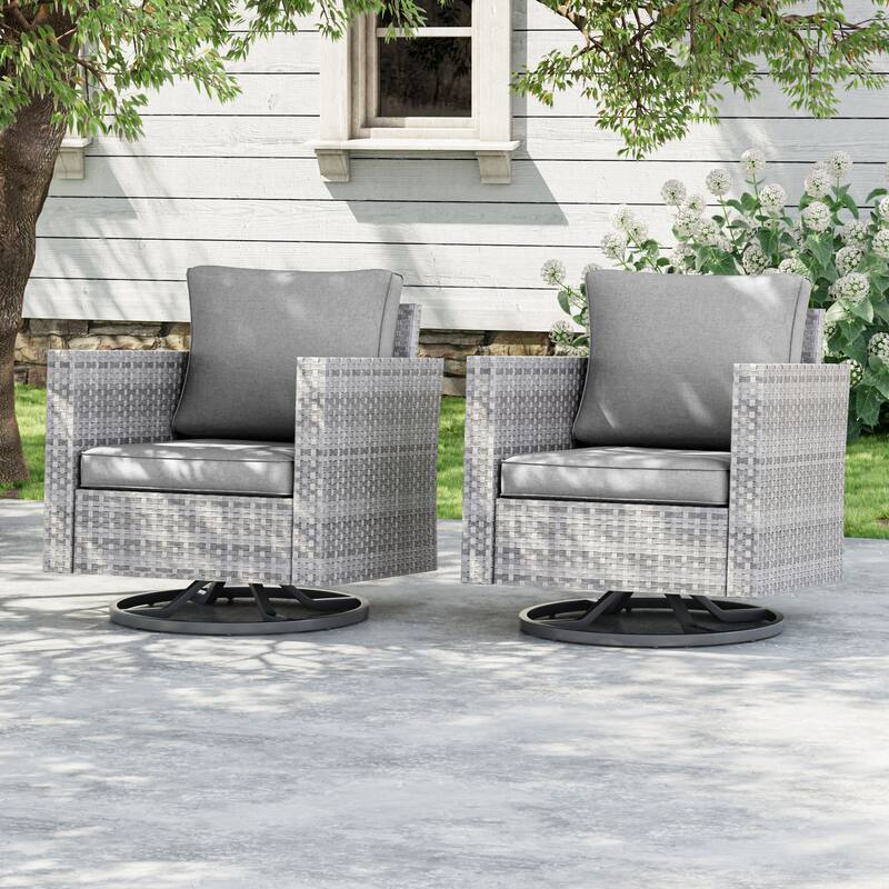 Livoosun Patio Outdoor Furniture Gray Rattan Swiveling Rocker Chairs Set With Thick Cushions - Gray/Gray