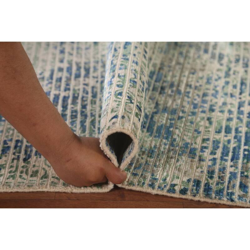 Striped Abstract Area Rug Hand-Knotted Wool Carpet - 5'7" x 7'6"