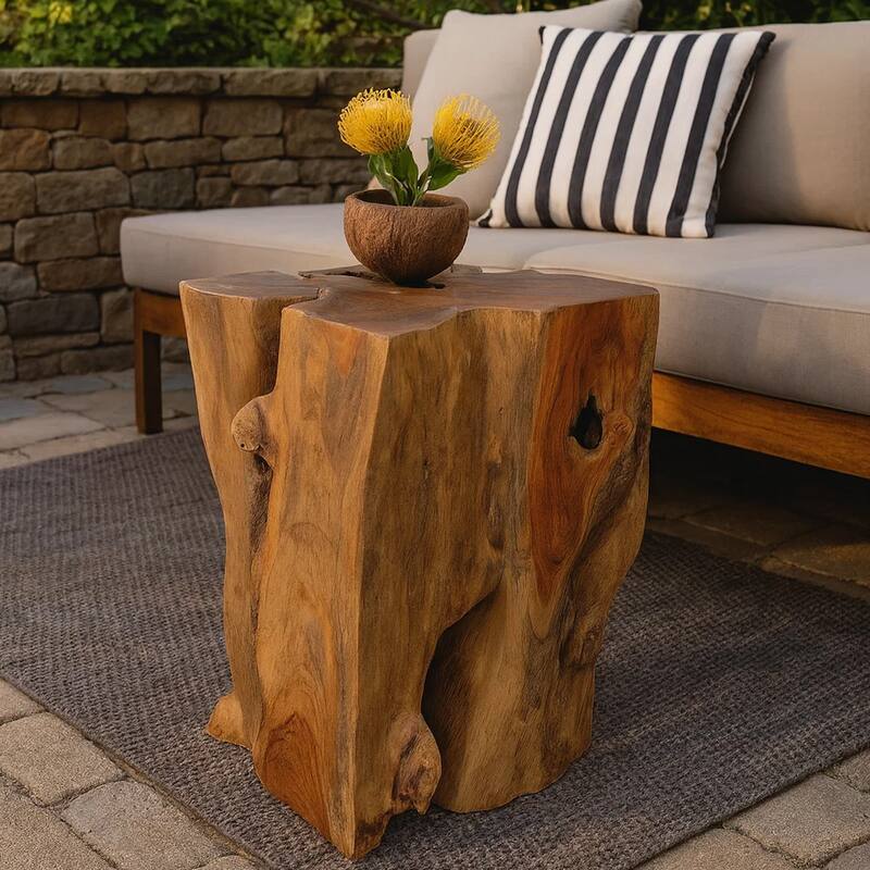 Georgy Outdoor Square Stool with Oiled Finish, Brown Solid Teak Wood