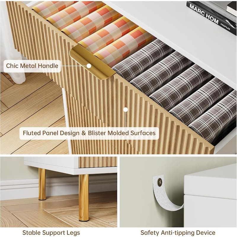 6 Drawer Dresser for Bedroom with Gold Handles, Modern Wooden Chest of Drawers