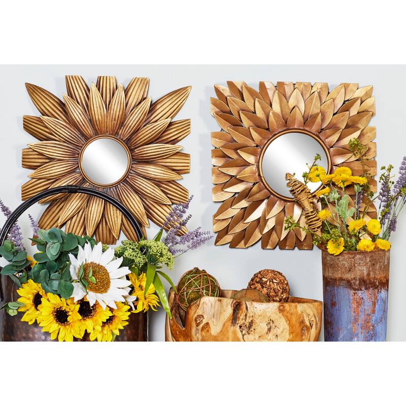 Metal Wall Mirror - Set of 9 Gold - Roche River Decor - 2"W x 17"L x 17"H