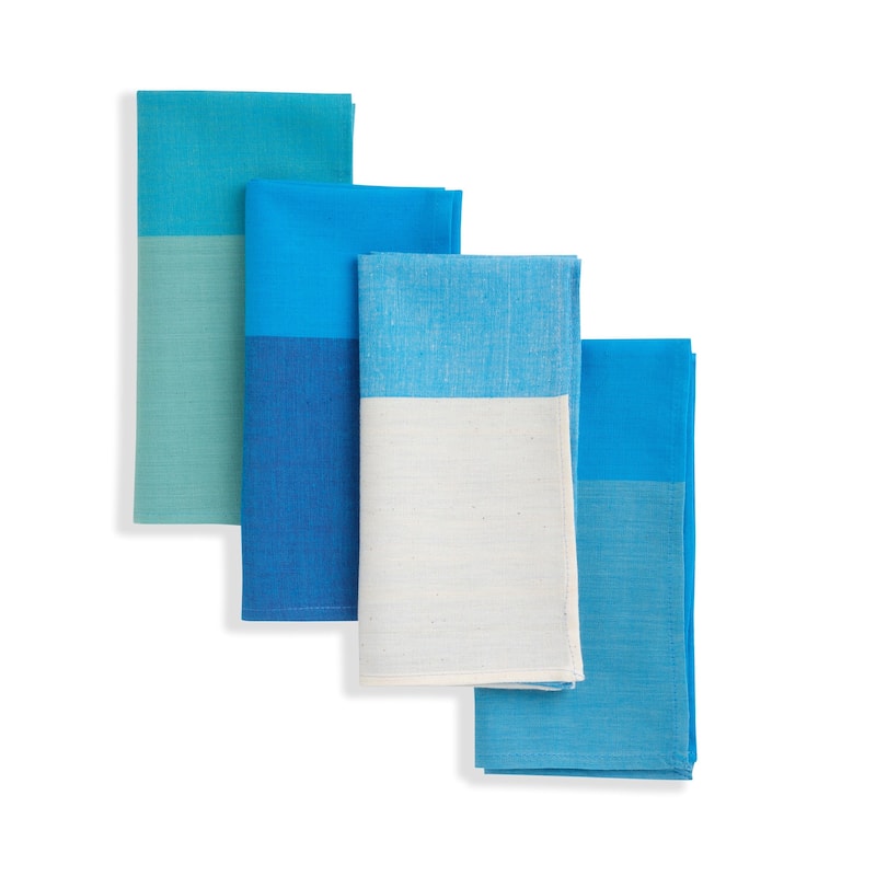 CHIC Banded Napkins by Sustainable Threads | 100% Cotton | Handmade | Fairtrade | 16x16 inch (Set of 4) - 16"x16" - Blue
