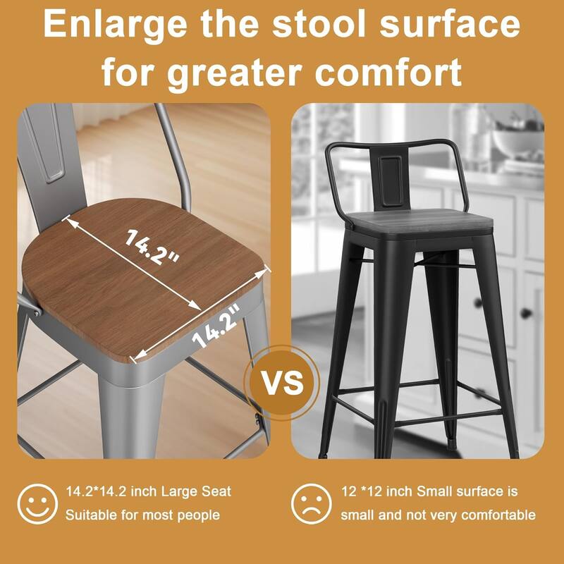 Counter & Bar Stools with Metal Frame Kitchen Stools with High Back Kitchen Bar Furniture Stools with Wooden Seat