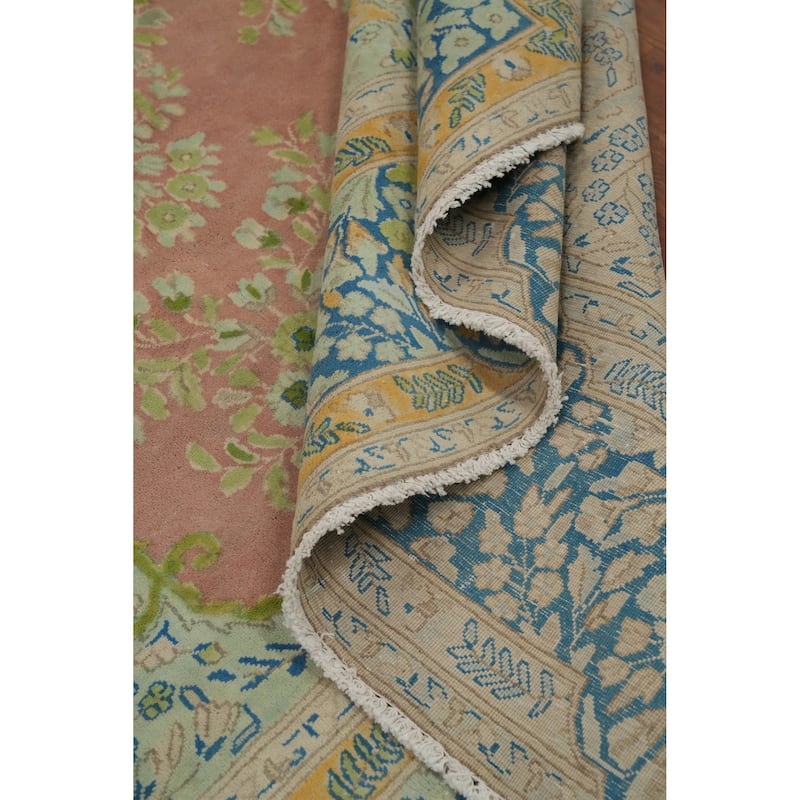 Hand Knotted Oriental 100% Wool Carpet Traditional Floral Pink Kerman Area Rug - 12' 0'' X 8' 1''