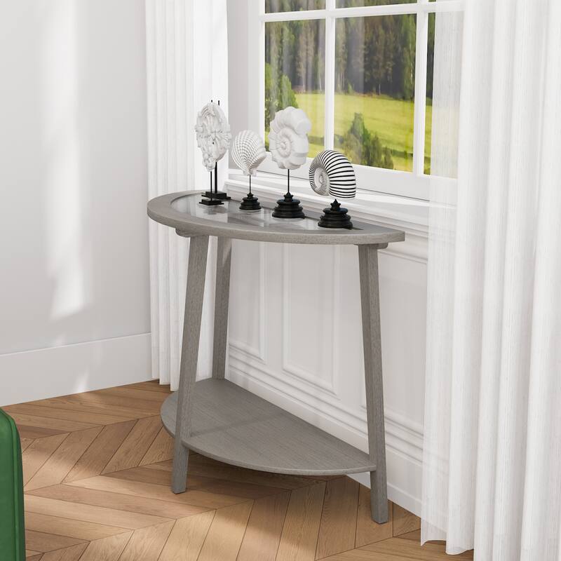 COSIEST Champagne Round Solid Wood Tempered Glass Coffee Table