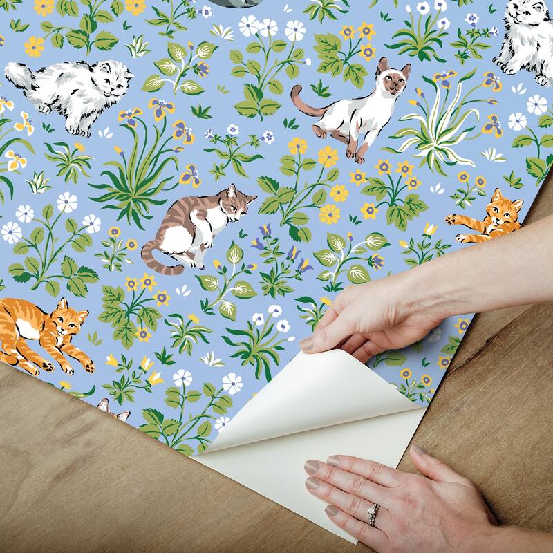 Must Love Cats Blue Peel and Stick Wallpaper