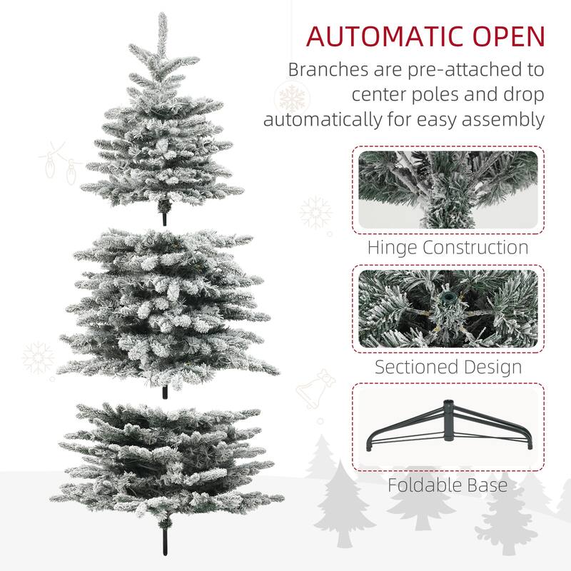 Green Plastic Steel Snow-Flocked LED Christmas Tree with Remote - 48" Dia. x 78" H