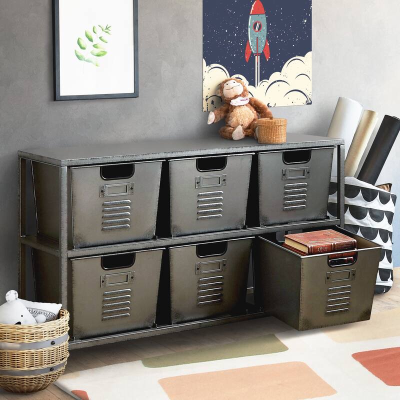 Copern Industrial 44-inch Metal 6-Bin Storage Shelf by Furniture of America