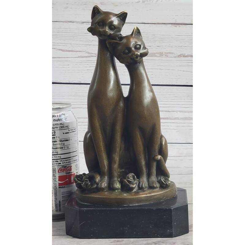 Pair Of Slender Siamese Cats Kittens Bronze Statue Sculpture Figure 9 Inches X 5 Inches
