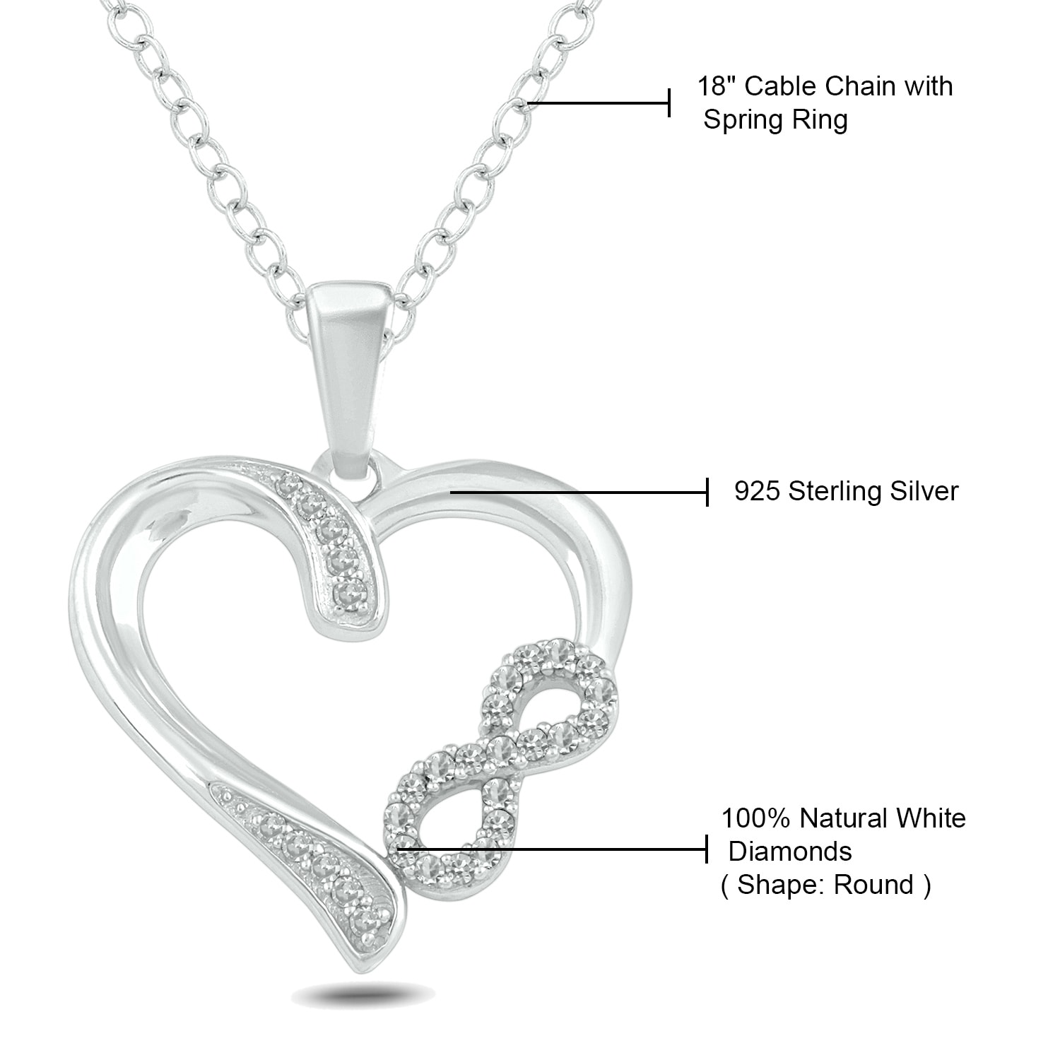 Infinite U Womens 925 Sterling Silver Cubic Zirconia Devil Heart Pendant Necklace Silver