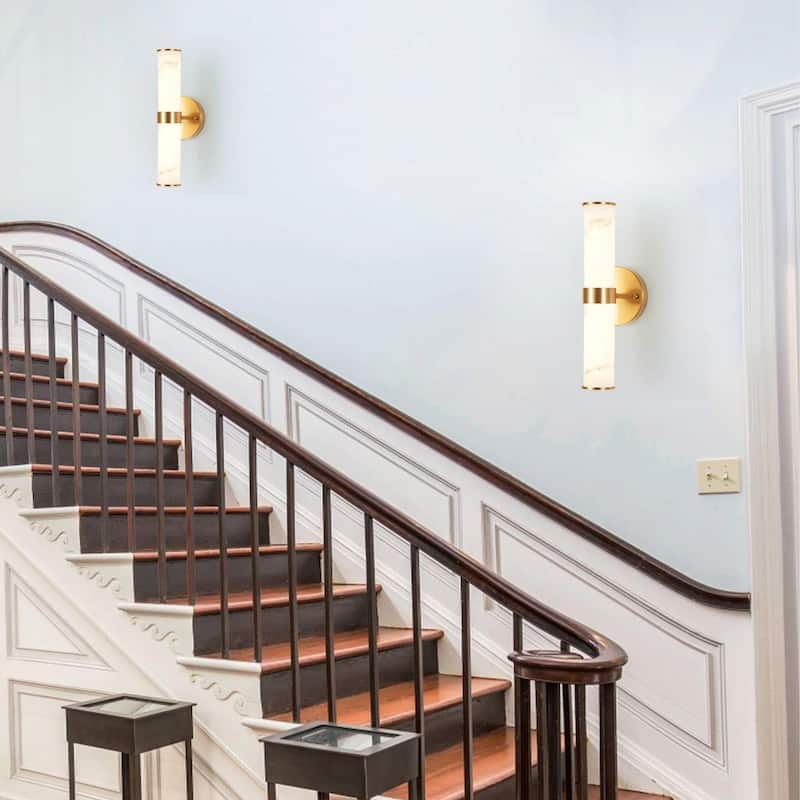 Resin Imitation Marble Wall Sconce, Set of 2 - Modern Vertical Light Fixture (Indoor Use Only)