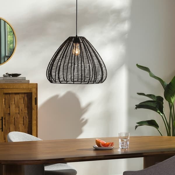 slide 2 of 9, Juliette Rattan Bohemian Pendant Light - 76"H x 19"W x 19"D Black