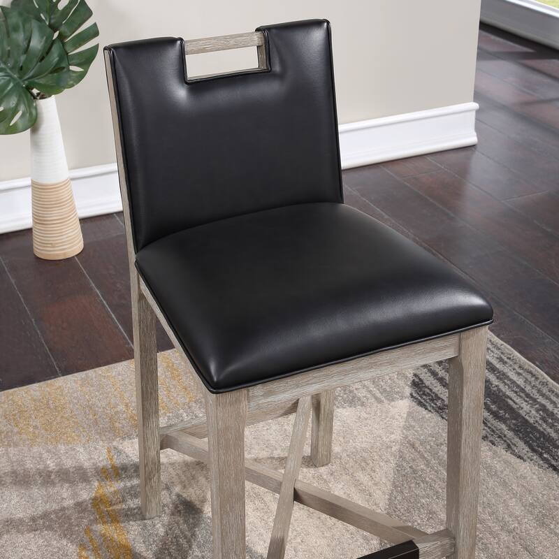 Jordan Solid Wood and Black Faux Leather Counter Stool