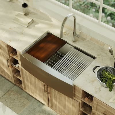 Karran Elite WSA-42-PK1 Apron Front Farmhouse 30" Single Bowl Stainless Steel Workstation Sink