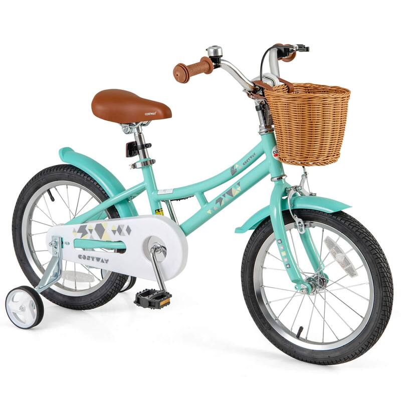Costway 12"/14"/16"/18" Kids Bike with Height Adjustable Handlebar - See Details - 16“Green