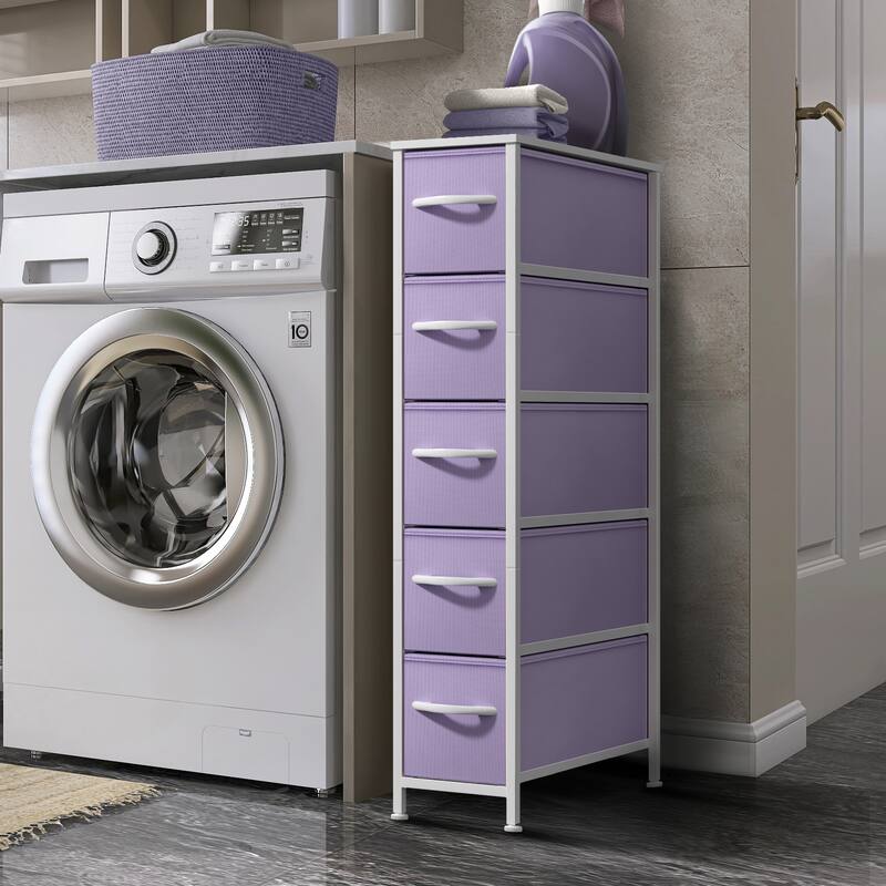 Sorbus Narrow Dresser with 5 Drawers - Vertical Slim Storage Chest of Drawers with Steel Frame, Wood Top & Easy Pull Fabric Bins