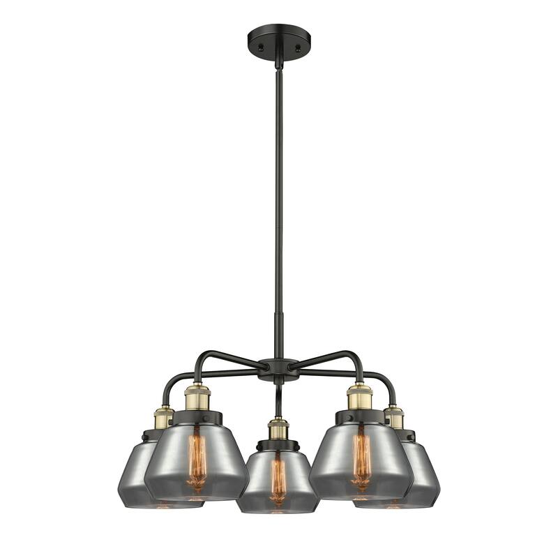 Innovations Lighting Fulton - 5 Light 25" Stem Hung Chandelier - Black Antique Brass/Light Smoke