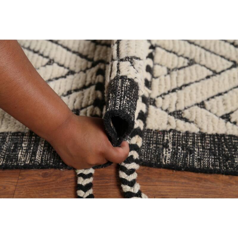 All-Over Chevron Moroccan Oriental Area Rug Hand-Knotted Wool Carpet - 8'10"x 12'10"