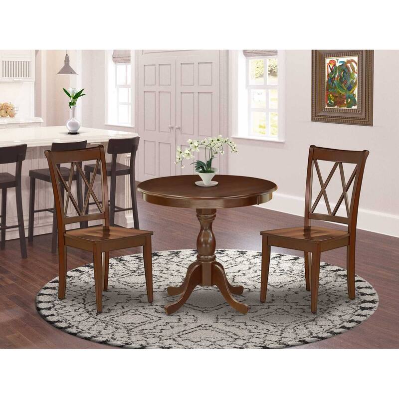 3-Piece Mahogany Finish Solid Wood Top - Dining Room Set - Seats 4