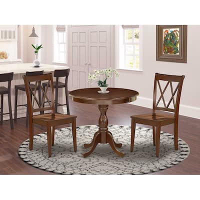 3-Piece Mahogany Finish Solid Wood Top - Dining Room Set - Seats 4