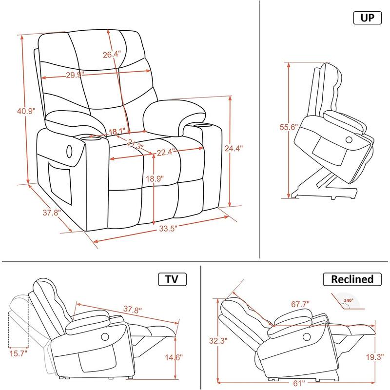 MCombo Electric Power Lift Recliner Chair Sofa for Elderly, 2 Side Pockets and Cup Holders, Faux Leather 7288