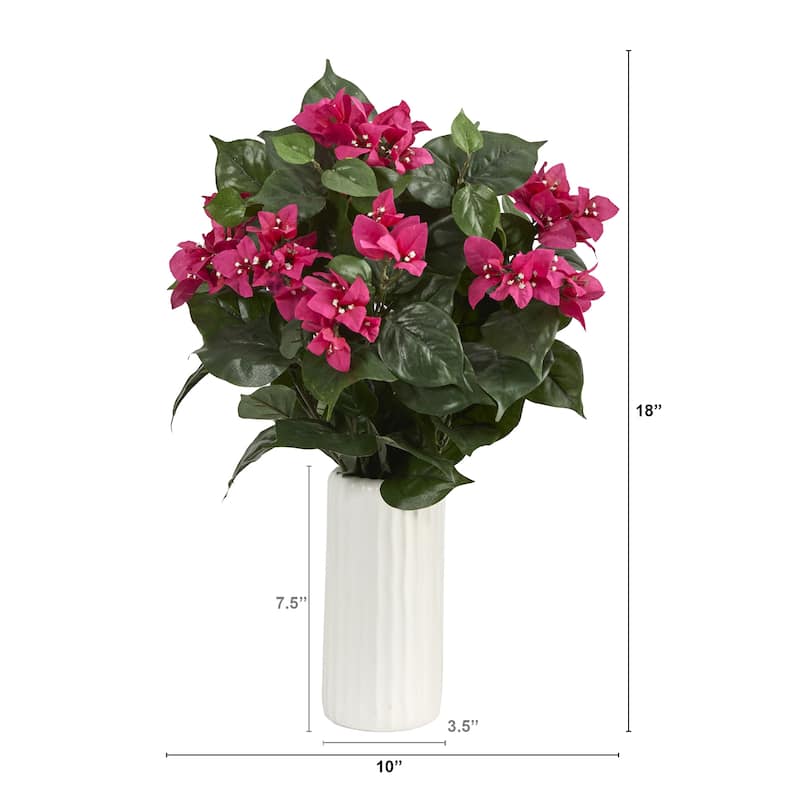 18" Bougainvillea Artificial Plant in White Planter - 7.5"