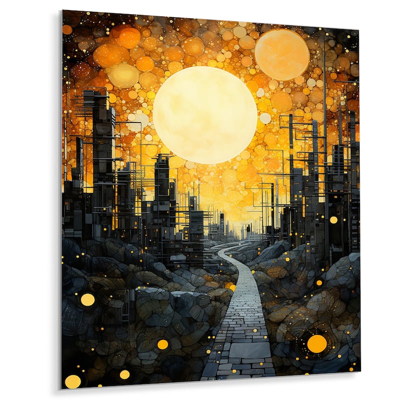 Designart "Abstract Solar Panels Sunlight Collage II" Abstract Collages Yellow Metal Wall Art - Modern Metal Art Work