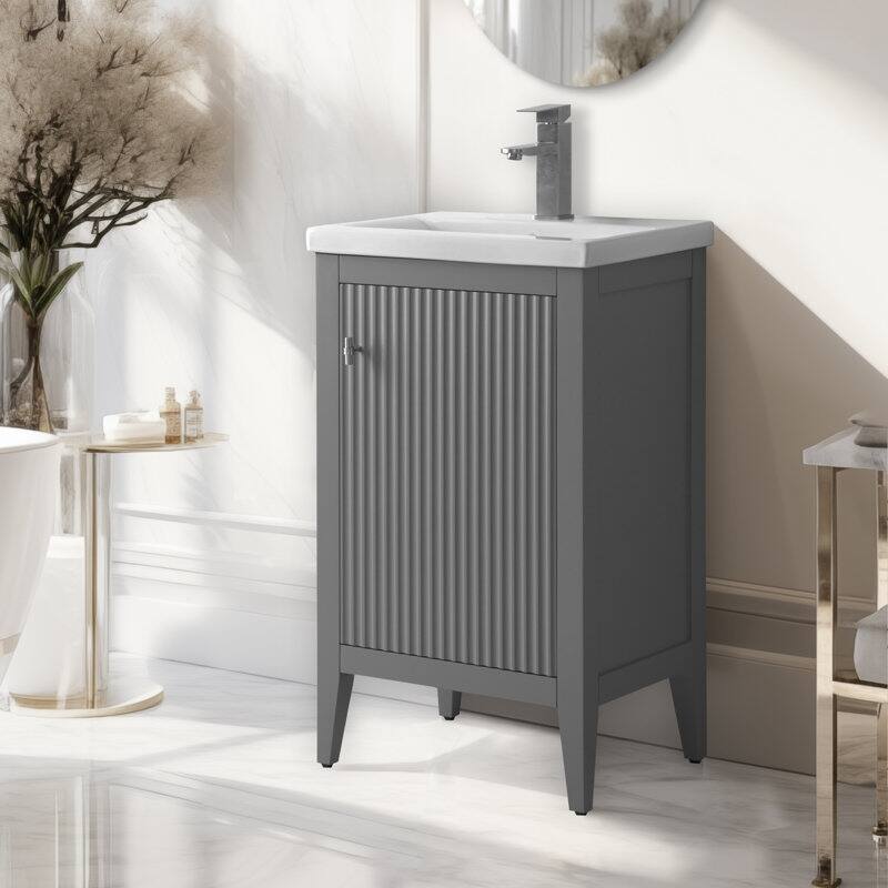 Vanity Art 20" Single Sink Bathroom Vanity Cabinet with Ceramic Top