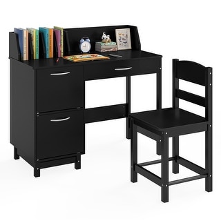 Gymax Kids Study Desk & Chair Set w/Chair 2 Storage Cabinets Drawer 4