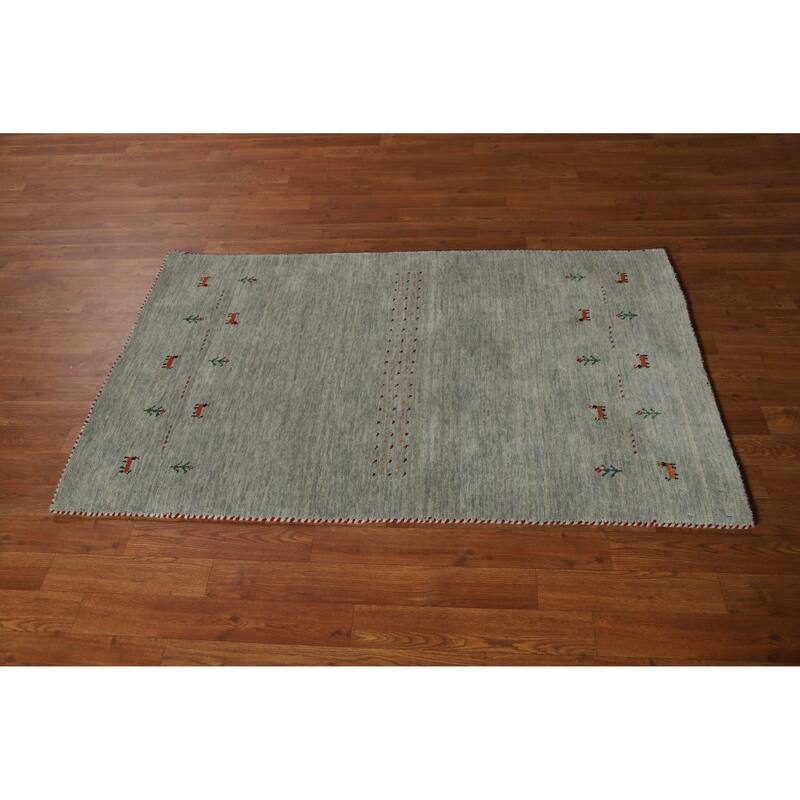 Hand Knotted Oriental 100% Wool Carpet Tribal Animal Pictorial Green Gabbeh Area Rug - 4' 11'' X 3' 0''