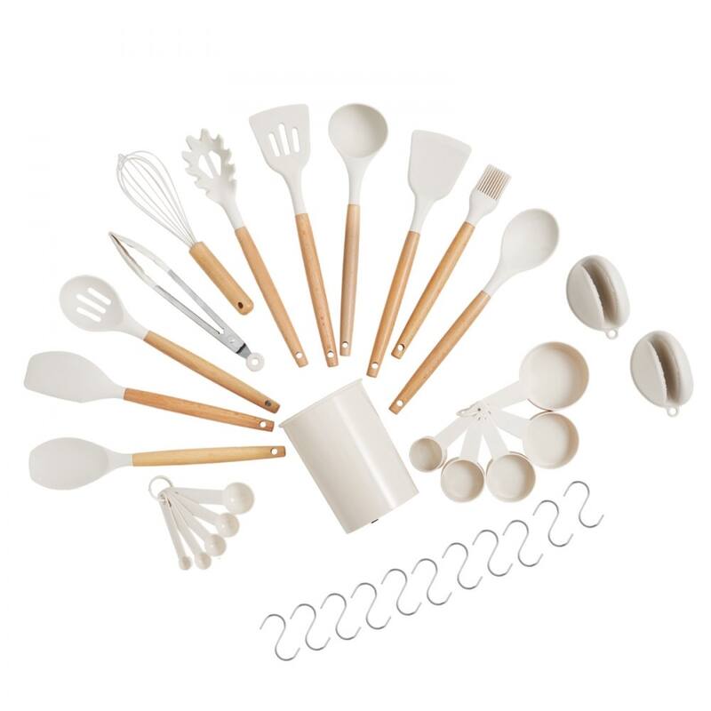 Silicone Non-Stick Kitchen Utensil Set with Wooden Handle and Heat-Resistant Cooking Tools