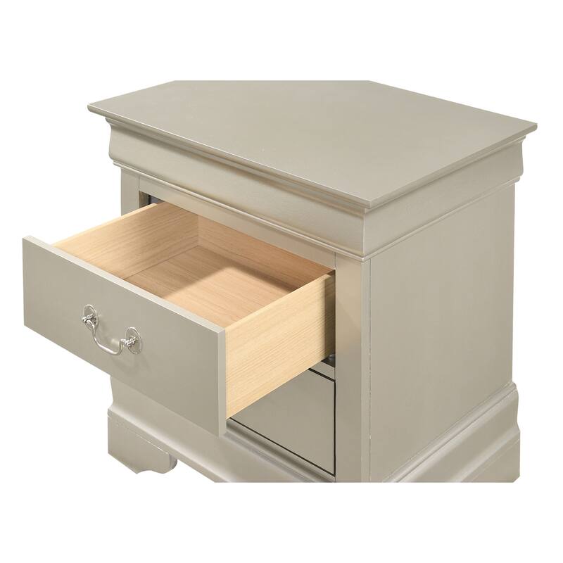 Elegant Silver Champagne Nightstand with Two Drawers