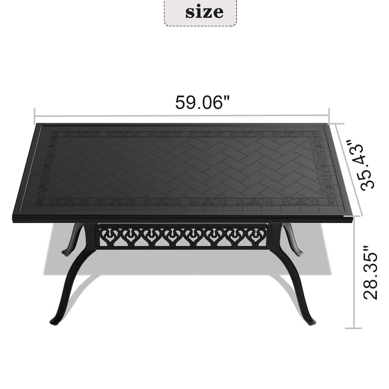 Cast Aluminum Patio Dining Table With Frame and Carved Texture on the Tabletop