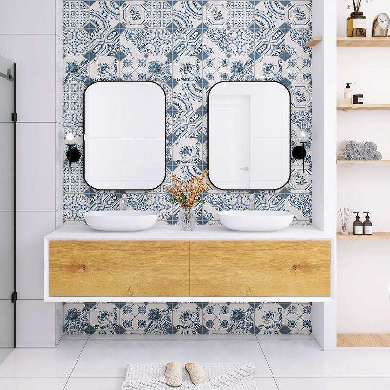 Floating Bathroom Vanity with Solid surface Top in F.OAK and Matte White