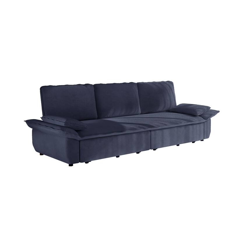 94.5" King Size Pull Out Sofa Bed, 3-in-1 Convertible Sleeper in Corduroy Fabric, Sofa Bed