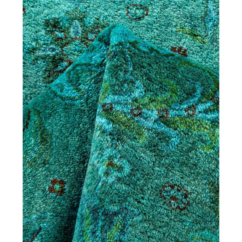 Overdyed One-of-a-Kind Hand-Knotted Area Rug - Green - 2' 7" x 12' 2"