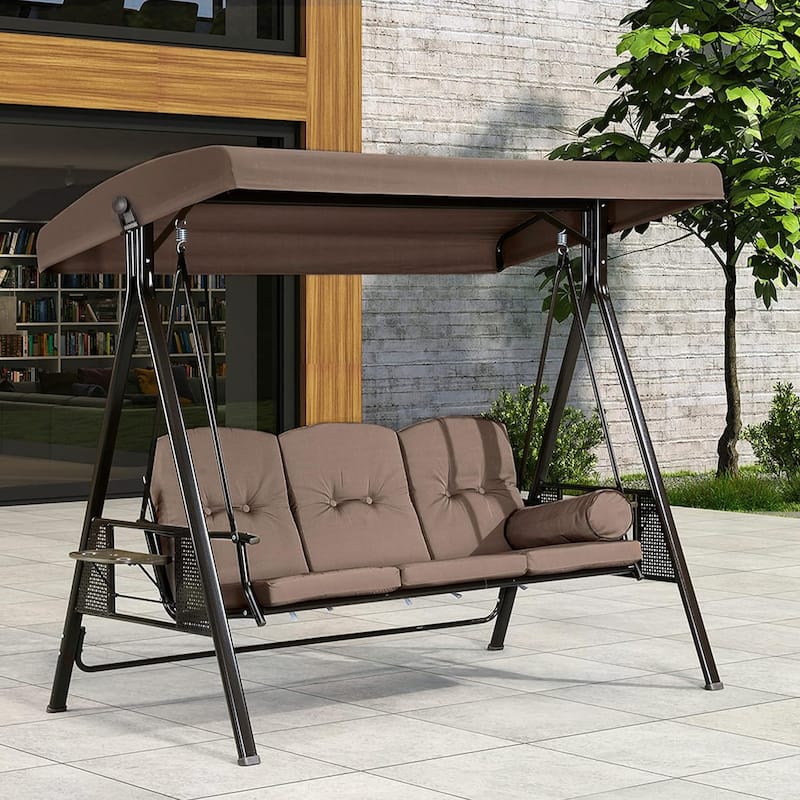 PURPLE LEAF 3-Seat Deluxe Outdoor Patio Porch Swing with Weather Resistant Steel Frame, Cushions and Pillow Included