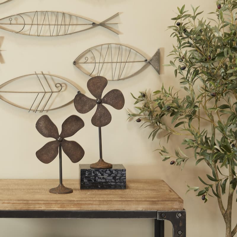 Metal Fan Sculpture - Set of 2 Gray - Roche River Decor