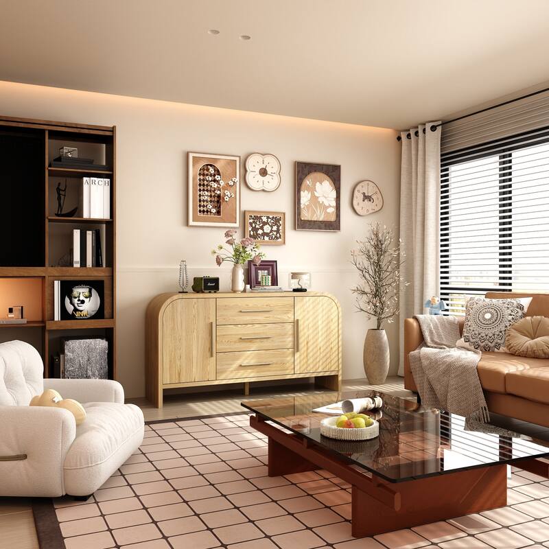 Rounded - corner Storage Cabinet: Light Wood Finish with a Soft - edged Design for Ample Storage