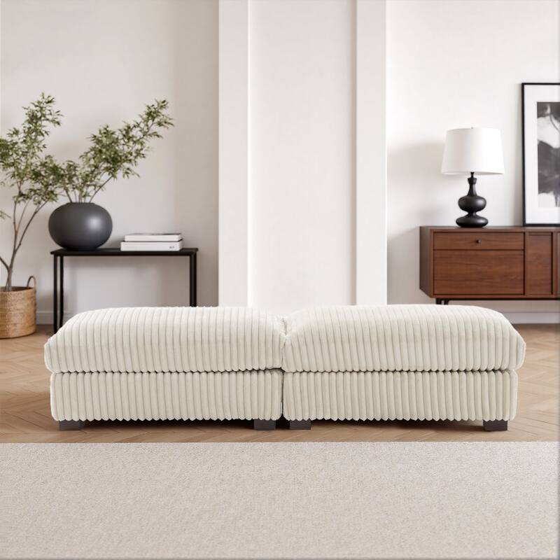 40" Oversized Plush Flannel Upholstered Ottoman Footstool Set of 2
