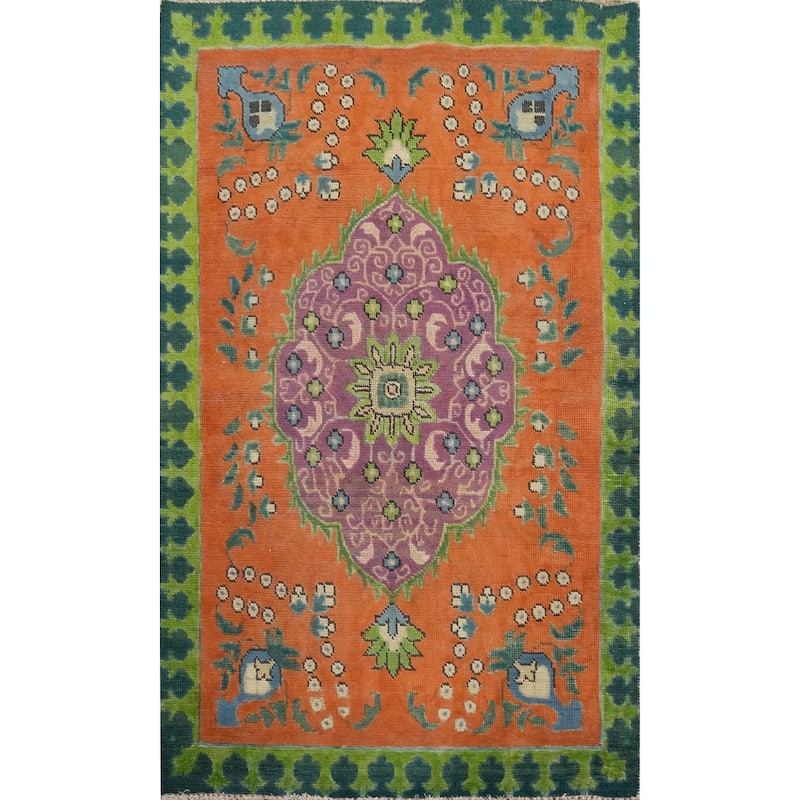 Hand Knotted Oriental 100% Wool Carpet Traditional Floral Oranges & Rust Tabriz Area Rug - 4' 10'' X 3' 1''