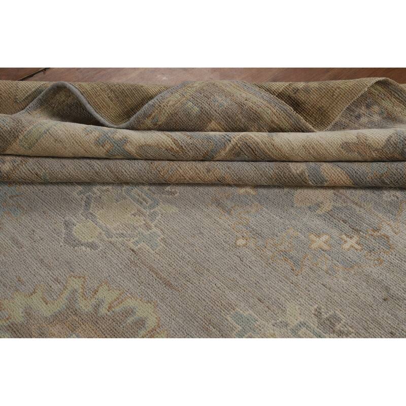 Hand Knotted Oriental 100% Wool Carpet Transitional All-Over Greys & Charcoal Oushak Area Rug - 12' 4'' X 9' 2''