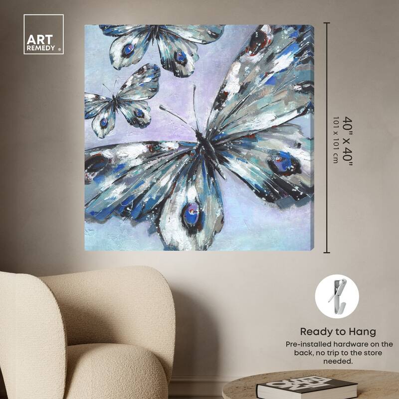 Art Remedy Butterfly Trio Gallery Wrapped Butterfly 1 Piece Canvas Wall Art
