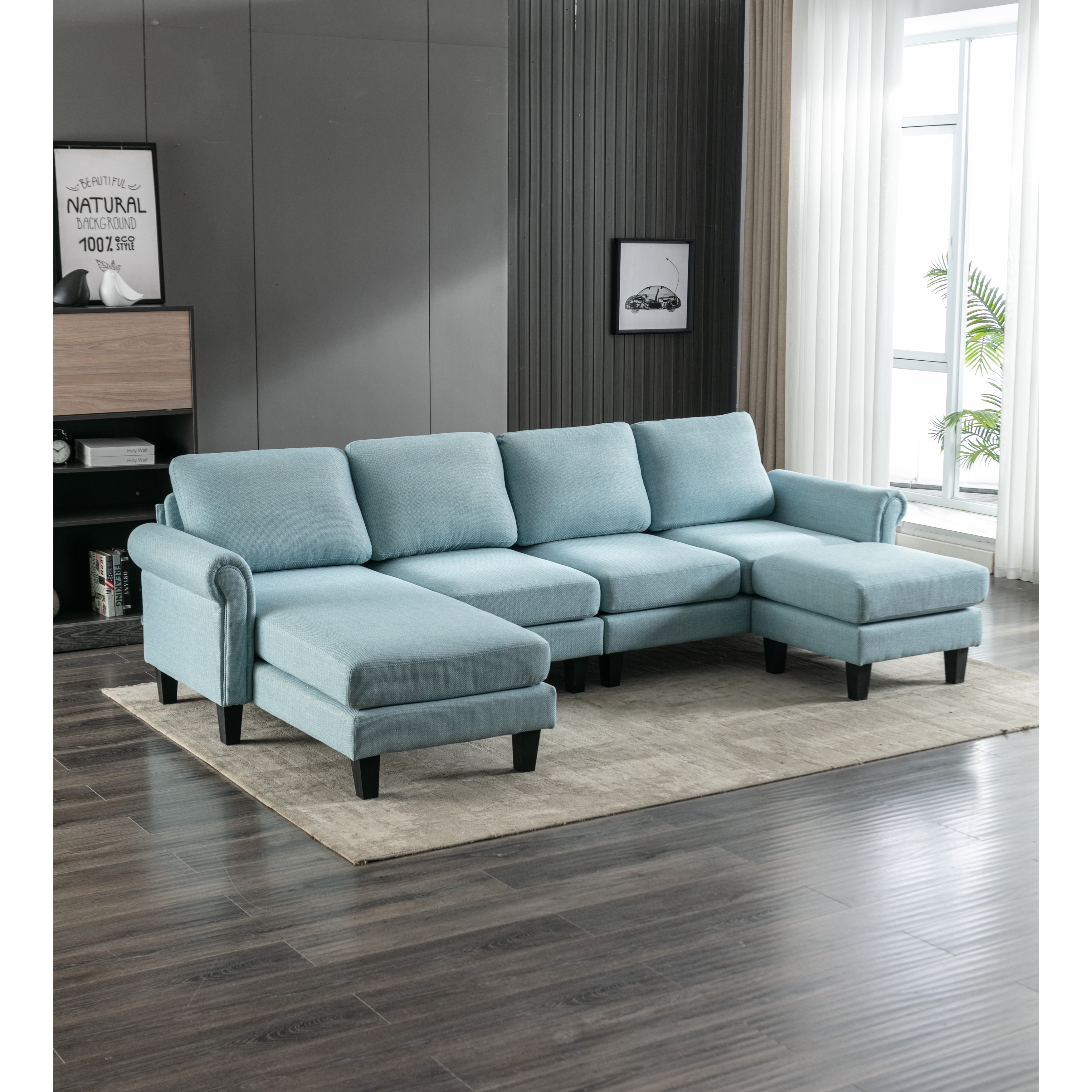 Light blue chaise outlet sofa