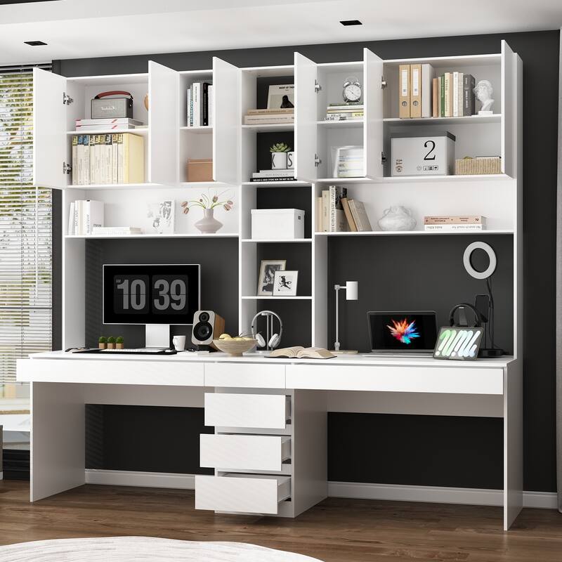 2-Seater Gaming and Work Desk with Shelving Functional Home Furniture