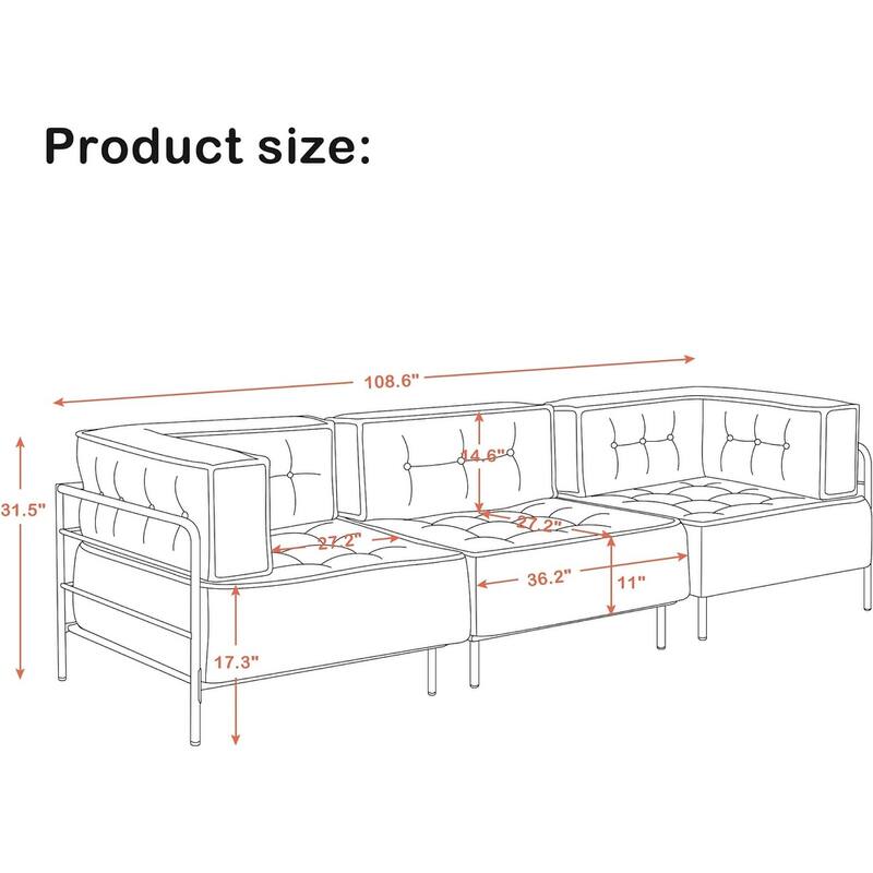 MCombo Modular Sofa Couch with Removable Cushion, 3 Seaters Accent Sofa Chair